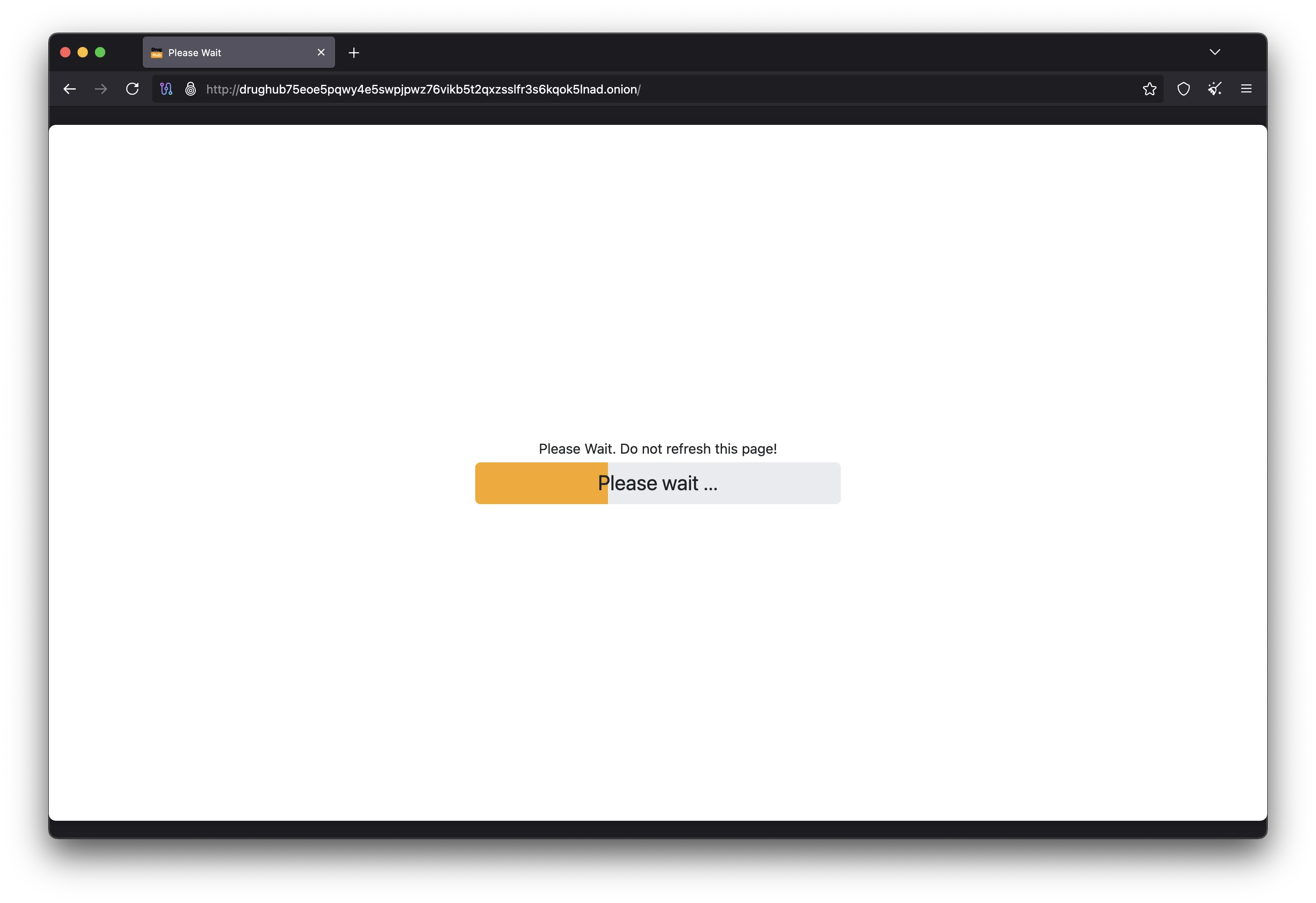 DrugHub Market homepage showing the secure login interface and market URL bar