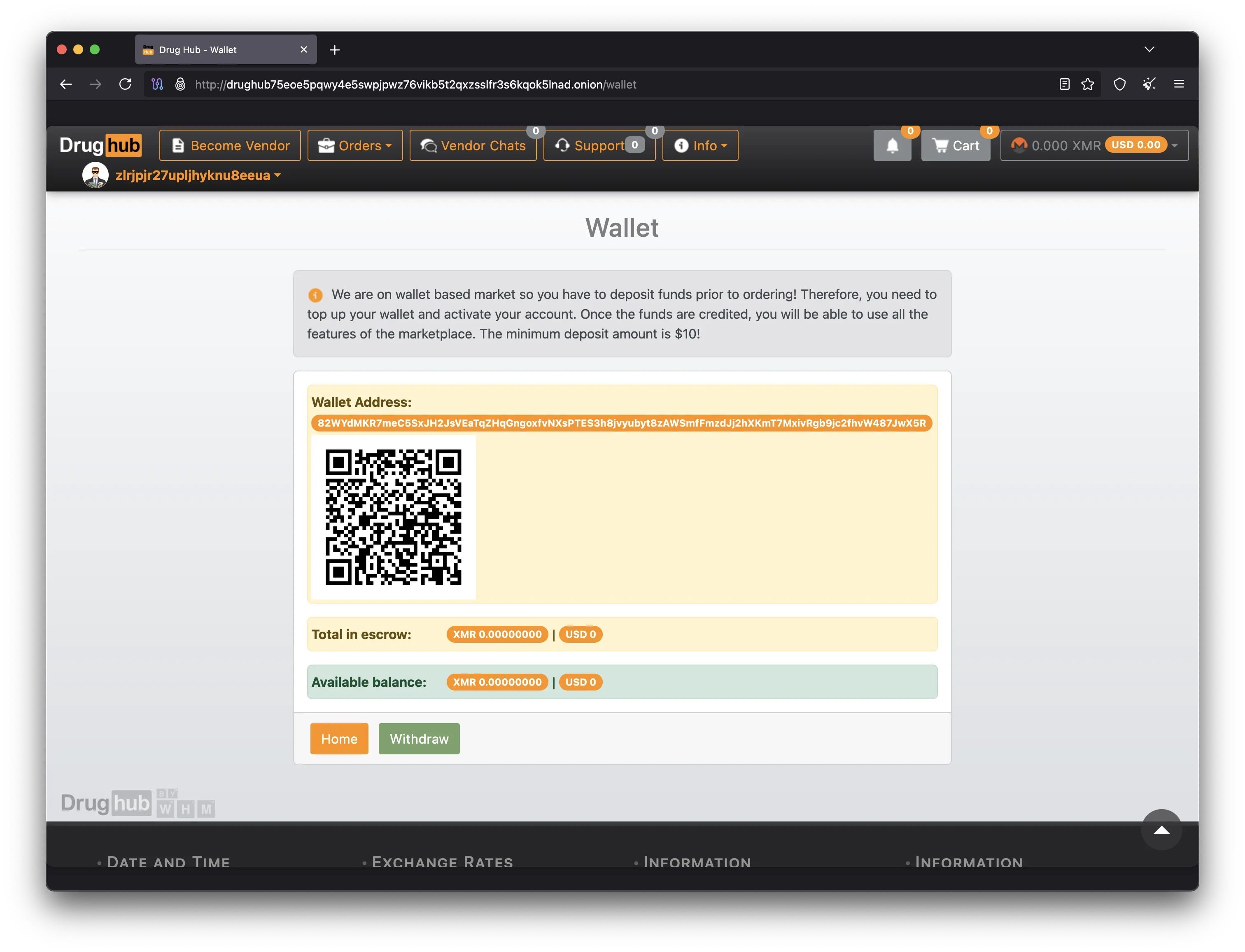Monero payment interface showing XMR wallet integration with ring signature privacy indicators